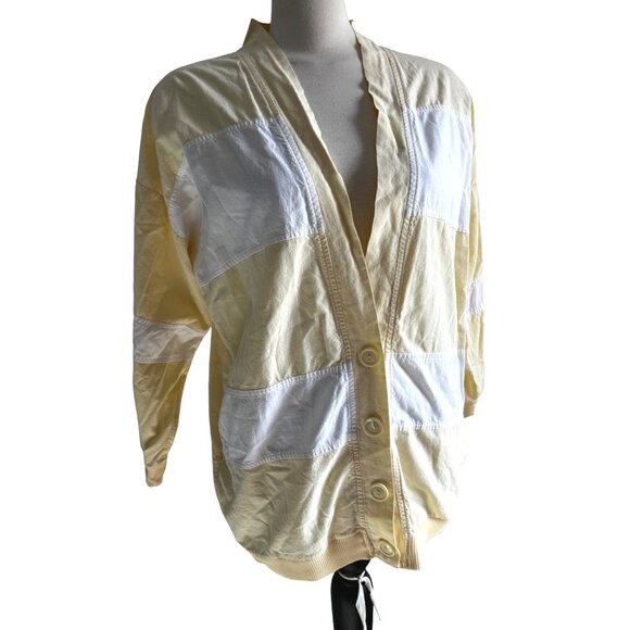 Take Off Vintage Cotton Yellow and White Cardigan Blazer Sz Small Womens Colorbl - Picture 7 of 11